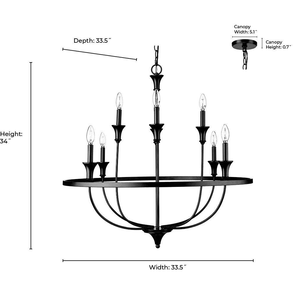 Emery 8 Light 33.5 inch Matte Black Chandelier Ceiling Light